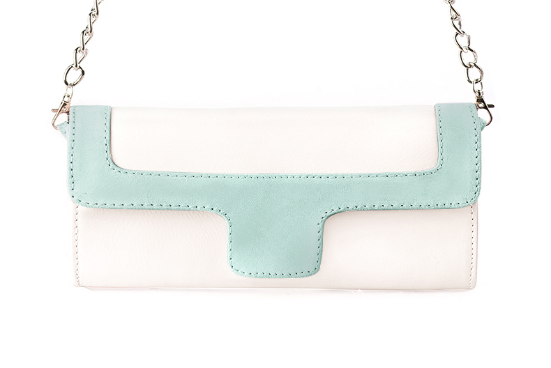 Off white and aquamarine blue women's dress clutch, for weddings, ceremonies, cocktails and parties. Profile view - Florence KOOIJMAN
